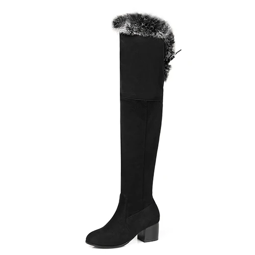 black shoes Gdgydh/ г. Сапоги выше колена со шнуровкой модная женская зимняя обувь на квадратном каблуке, с натуральным мехом, черного цвета зимние сапоги, большой размер 43 - Цвет: black shoes