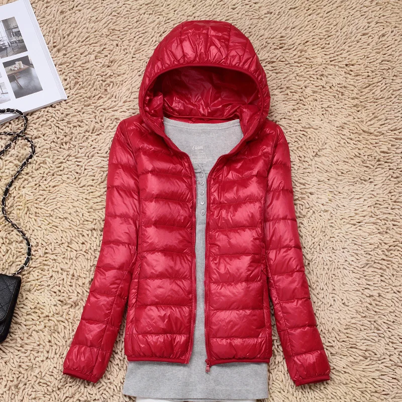 Kopen Ultra Light Duck Down Jas Vrouwen Hooded Herfst Winter Warme Jas Lady Plus Size 4XL Jassen Vrouwelijke Hooded Parka Groothandel Goedkope