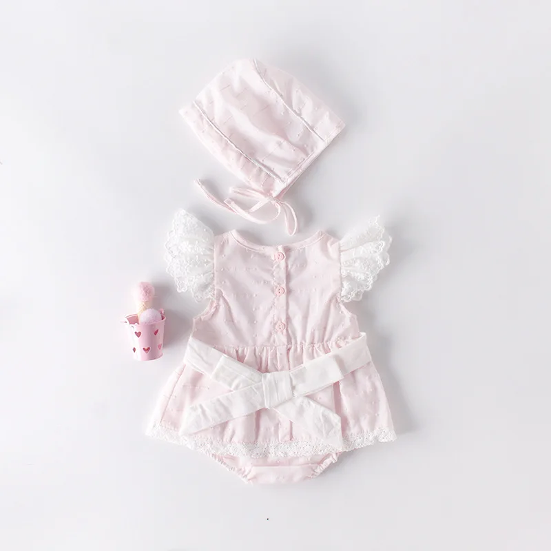 Летние хлопковые кружевные Вечерние боди принцессы с короткими рукавами для