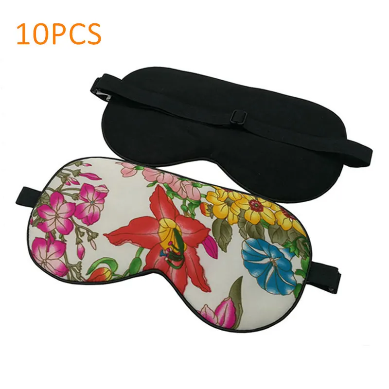 10PCS/Lot 100% Pure Silk Sleep Eye Mask Floral Printed Silk Eye Cover Shade Super Smooth Blindfold Travel Relax Aid Adjustable
