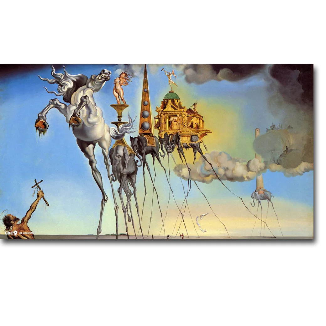 Искушение искусства Святого Антония Salvador Dali Шелковый постер с принтом 13x24 24x43