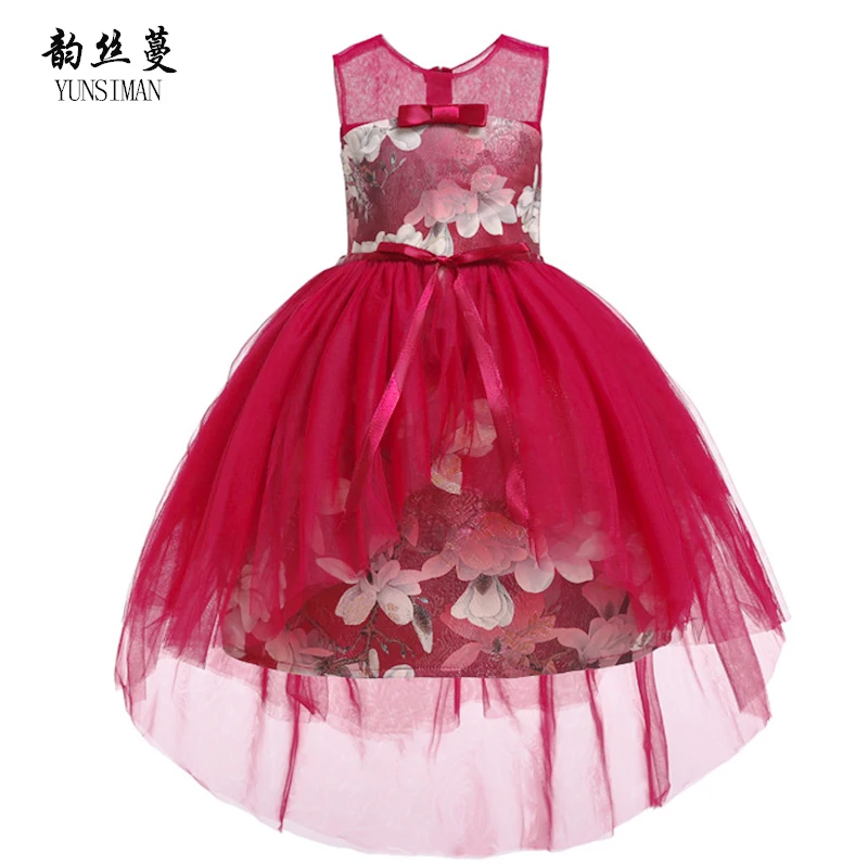 2019 г. платье принцессы для девочек красные вечерние платья со съемным цветком