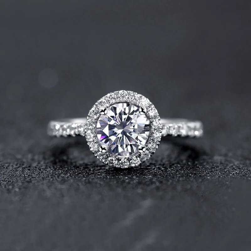 NiceGems центр 1ct Halo муассанит обручальное кольцо 14 к белое золото DF цвет 6,5 мм Муассанит с акцентами для женщин ювелирные изделия