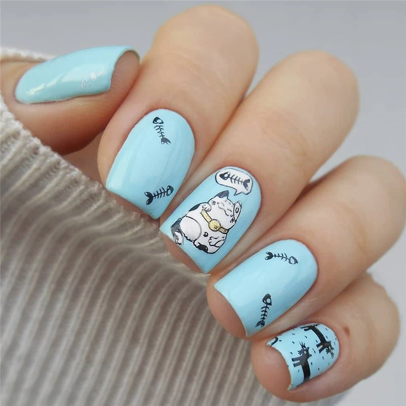 Родился довольно квадратный ноготь штамповка шаблона милый кот корона бантом