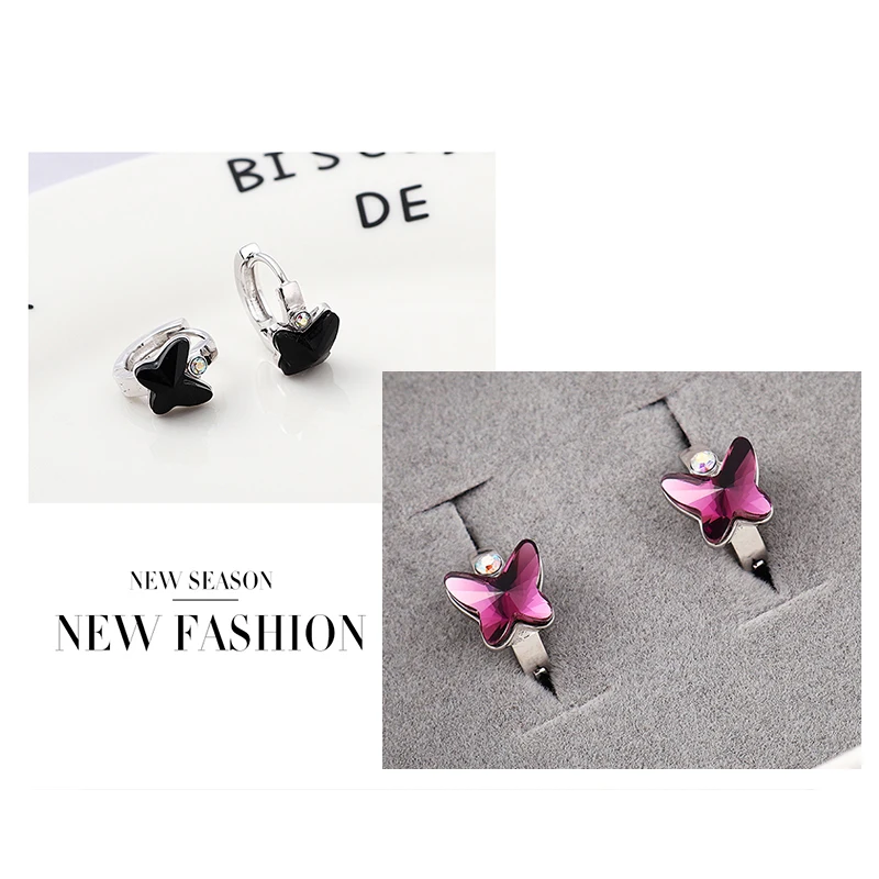 Серьги-гвоздики с кристаллами Сваровски в виде бабочки | Украшения и аксессуары