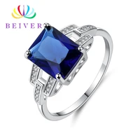 beiver fashion blue geometric aaa cubic zirconia rings for women white gold color party jewelry 2019 new arrivals