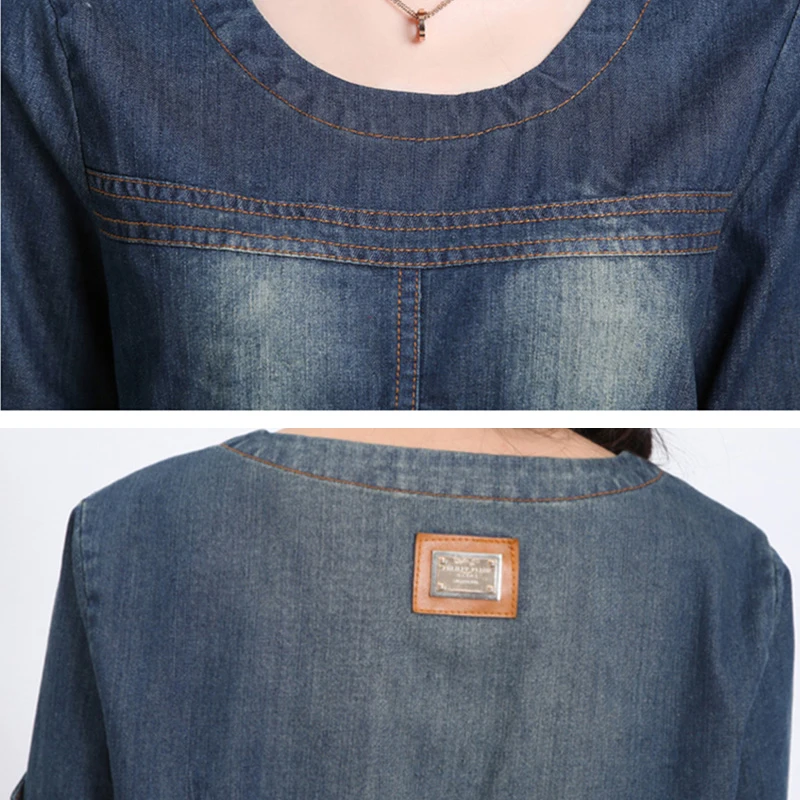 Женское джинсовое платье с длинным рукавом белое пляжное большого размера в