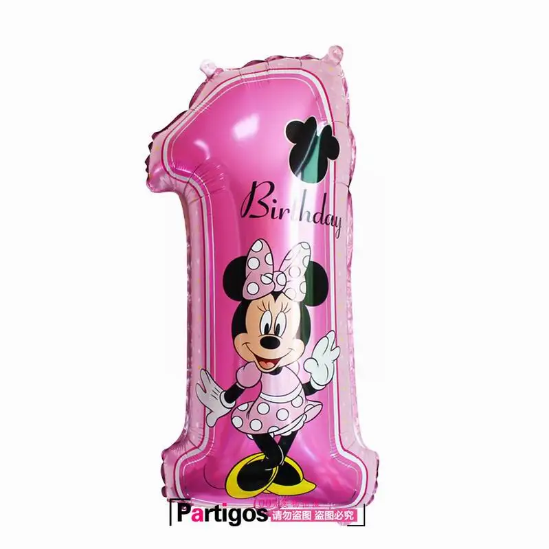 Minnie 30 дюймов 40 дюймов номер 1 детский душ розовый Золотой Серебряный Розовый Черный цифра Гелиевый шар 1 день Рождения Вечеринка Микки Декор поставки - Цвет: Minnie