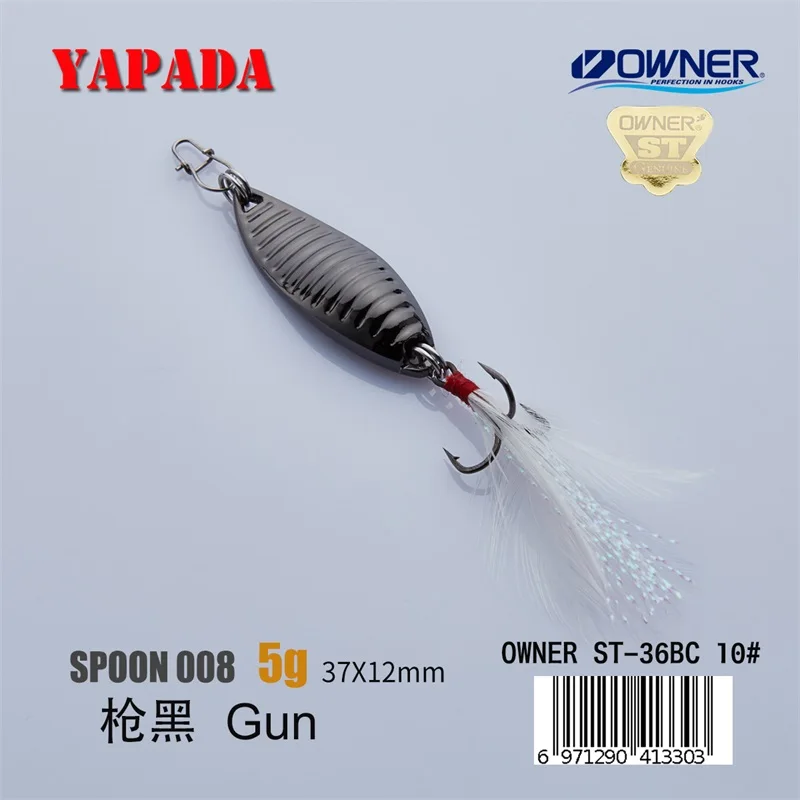 Gun 5g Feather YAPADA ложка 008 Vermin 5 г/7 г владелец тройной крючок 37-40 мм многоцветный перо металлический цинковый сплав рыболовные приманки для окуня - Цвет: Gun 5g Feather