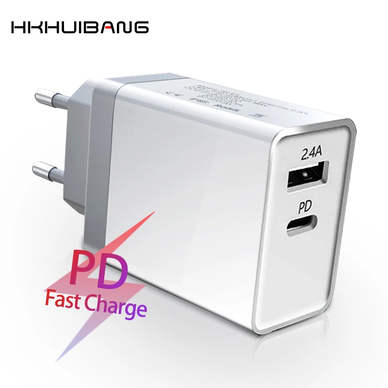 Быстрое зарядное устройство HKHUIBANG usb type c pd адаптер настенное eu uk us для iPhone XS /Max 8 Plus