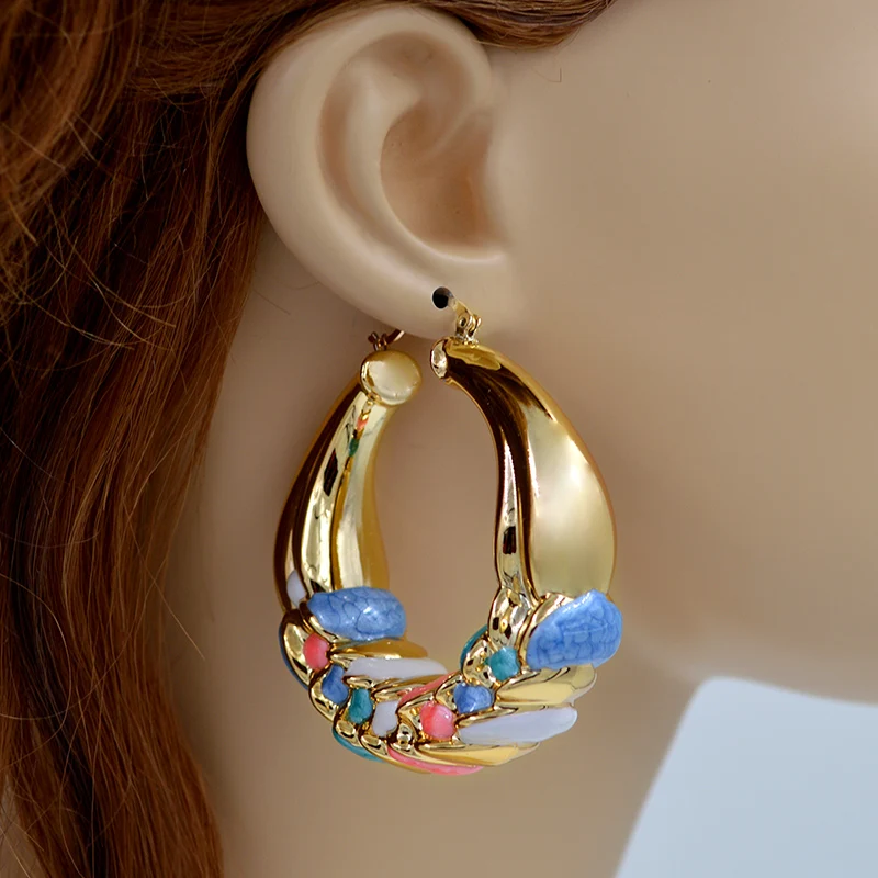 Женские крупные серьги-кольца Sunny Jewelry яркие глянцевые серьги в форме цветка для