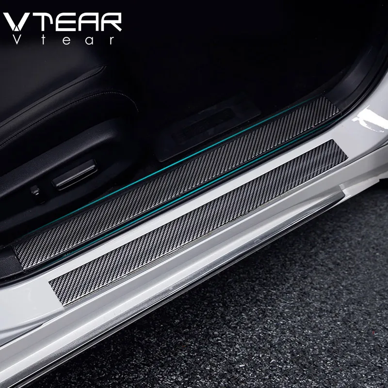 Vtear, защита порога автомобиля, накладка на педаль, 5D, углеродное волокно, резина, кожа, наклейки для автомобиля, аксессуары для интерьера, авто товары