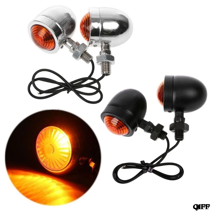 1 пара индикатор поворота мотоцикла Янтарный мигалка фара 12v Индикатор пуля хром