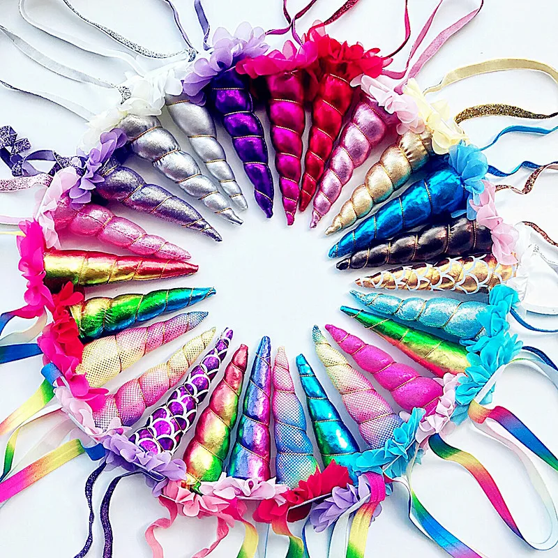 29 стиль Радуга Русалка/рог повязка Золото Hairbands с цветком вечерние подарок аксессуары для девочек 5 шт./лот