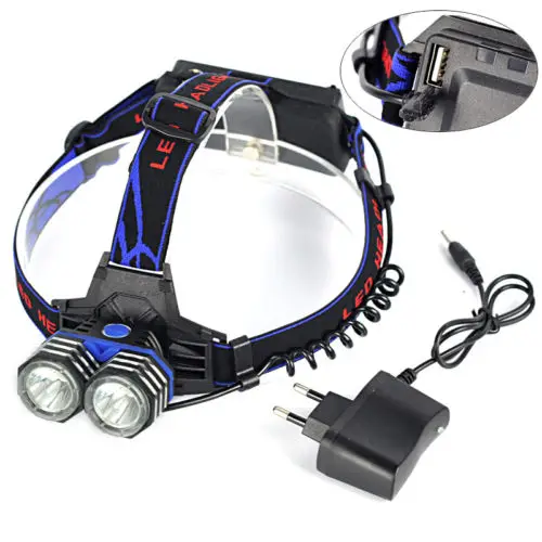 5000LM 2X XM-L T6 светодиодный перезаряжаемый USB налобный фонарь с 4 режимами + зарядное