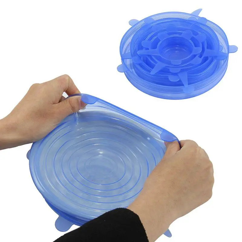 Эластичные силиконовые крышки 6 упаковок разного размера растягивающиеся для