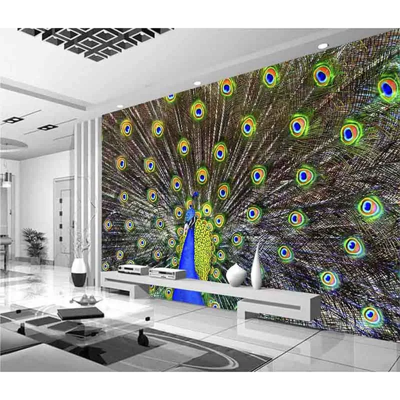 Пользовательские 3d фрески Водонепроницаемый стены Бумага 3D красивый павлин для