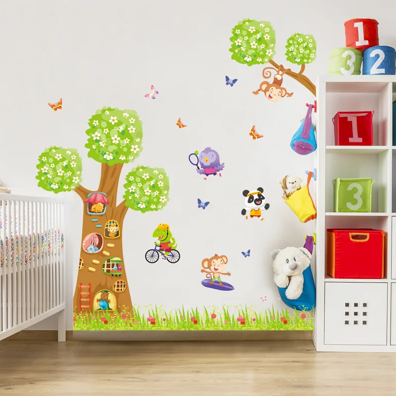 Large Size Cartoon Animal Tree Eco-friendly Wall Stickers Kid's room Kindergarten Bedroom Removable Decals Art Mural dc8 | Дом и сад