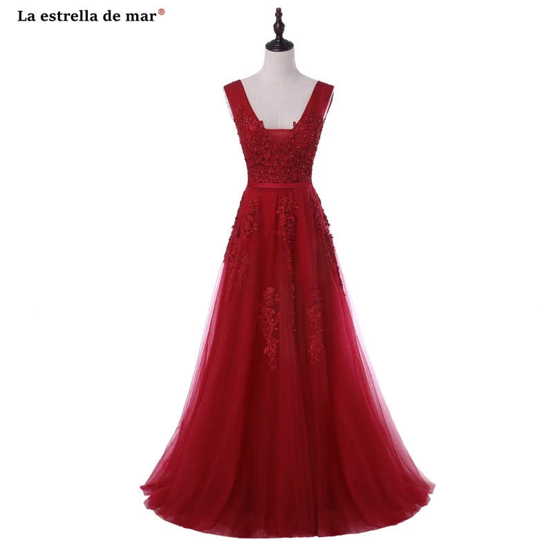 burgundy Vestido verde esmeralda новые тюлевые бисерные сексуальные V шеи линии Зеленый Белый Розовый бордовые платья для подружки невесты длинные abendkleide - Цвет: burgundy