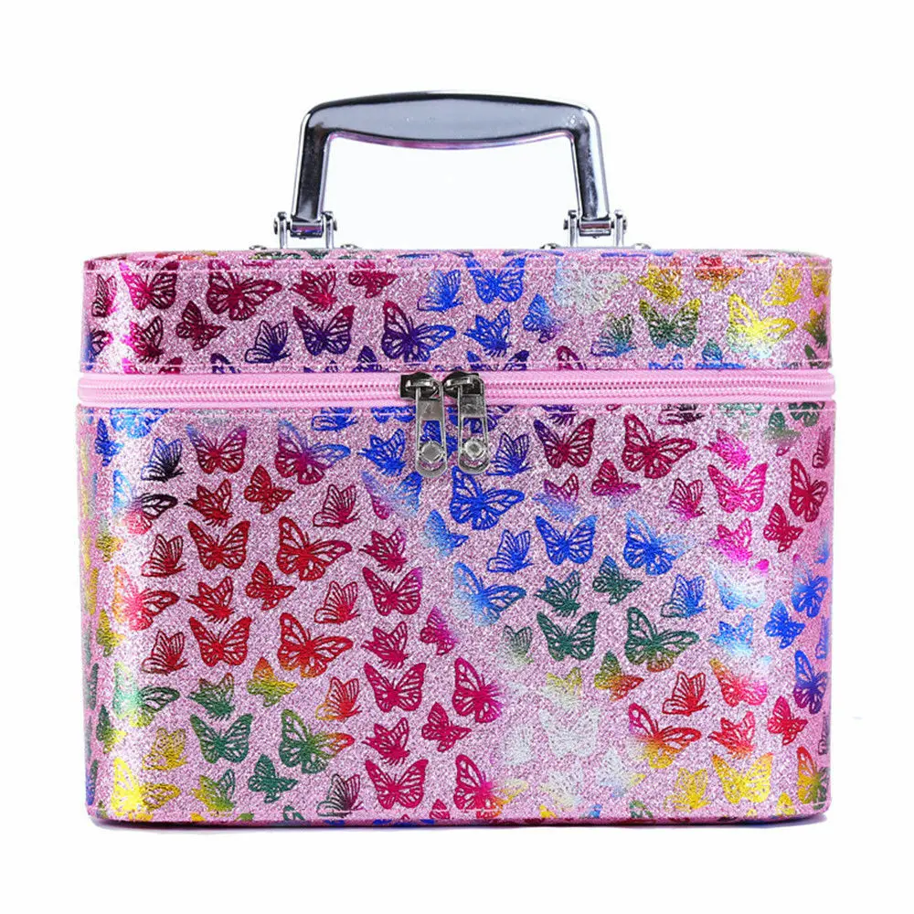 Pink Butterfly Профессиональный женский косметический чехол большой емкости для хранения косметики Портативный чехол для костюма косметичка - Цвет: Pink Butterfly