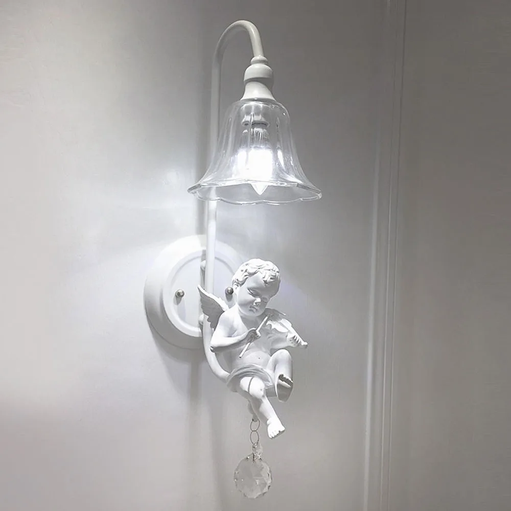 Итальянский Миланский белый полимерный настенный светильник с ангелом для