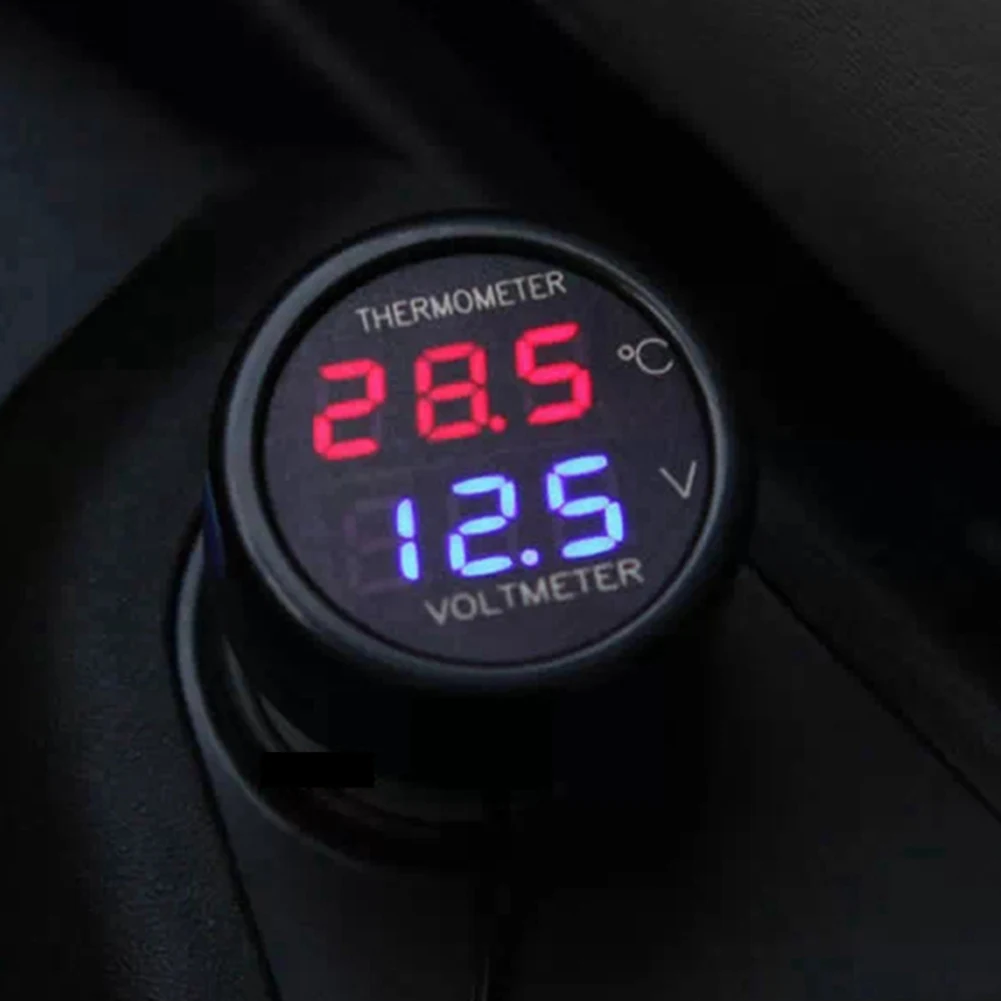 High Quality 2 in 1 Digital Car Kit Voltmeter Thermometer USB Charger Blue + Red Display For 12V / 24V Cigarette | Автомобили и