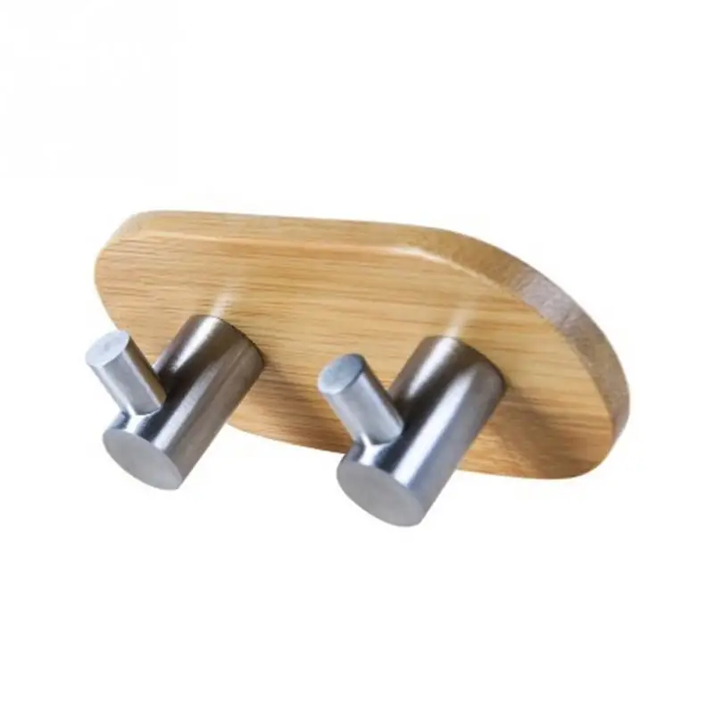 double hooks Новая Bamboo нержавеющая сталь самоприлипание бесшовная шапочка полотенце пальто Настенный декор одежды вешалки Крючки для ванной комнаты - Цвет: double hooks