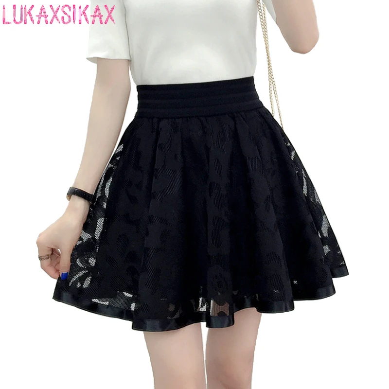 2021 New Spring Summer Women Black Mini Skirt Korean Elastic High Waist Skirt Shorts Sweet Mesh Tulle Umbrella Skirt Falda Tul