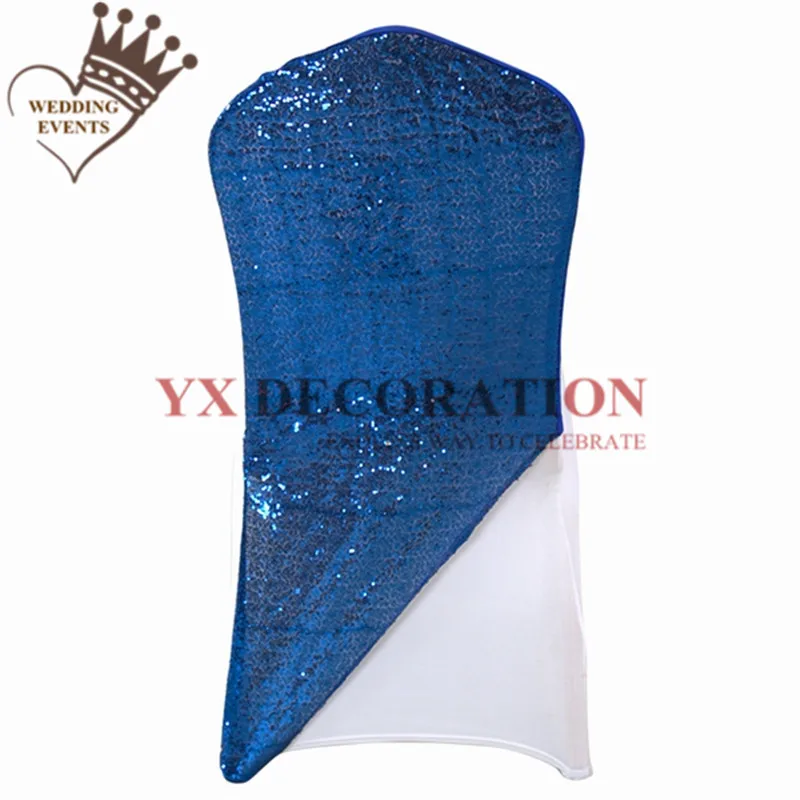 royal blue Задняя часть с блестками лайкра спандекс стул колпачок капюшон для спандекса украшение для стула Свадебные праздничные украшения - Цвет: royal blue