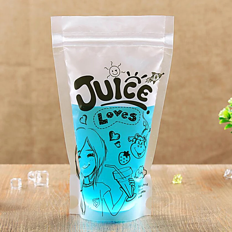 100 упаковок 400 мл модный принт Love Juice Girl стоячий пластиковый пакет для напитков