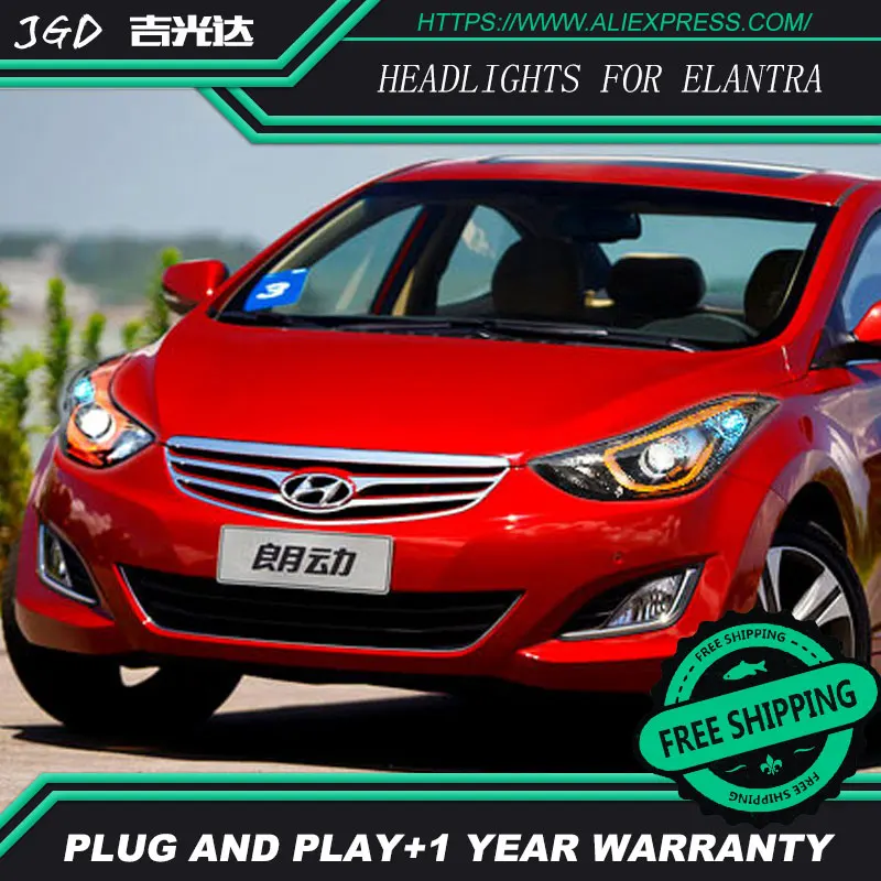 Автомобильный Стайлинг для фары для автомобиля Hyundai Elantra 2012- светодиодный фонарь DRL Bi Xenon объектив Высокий Низкий Луч парковочная противотуманная фара
