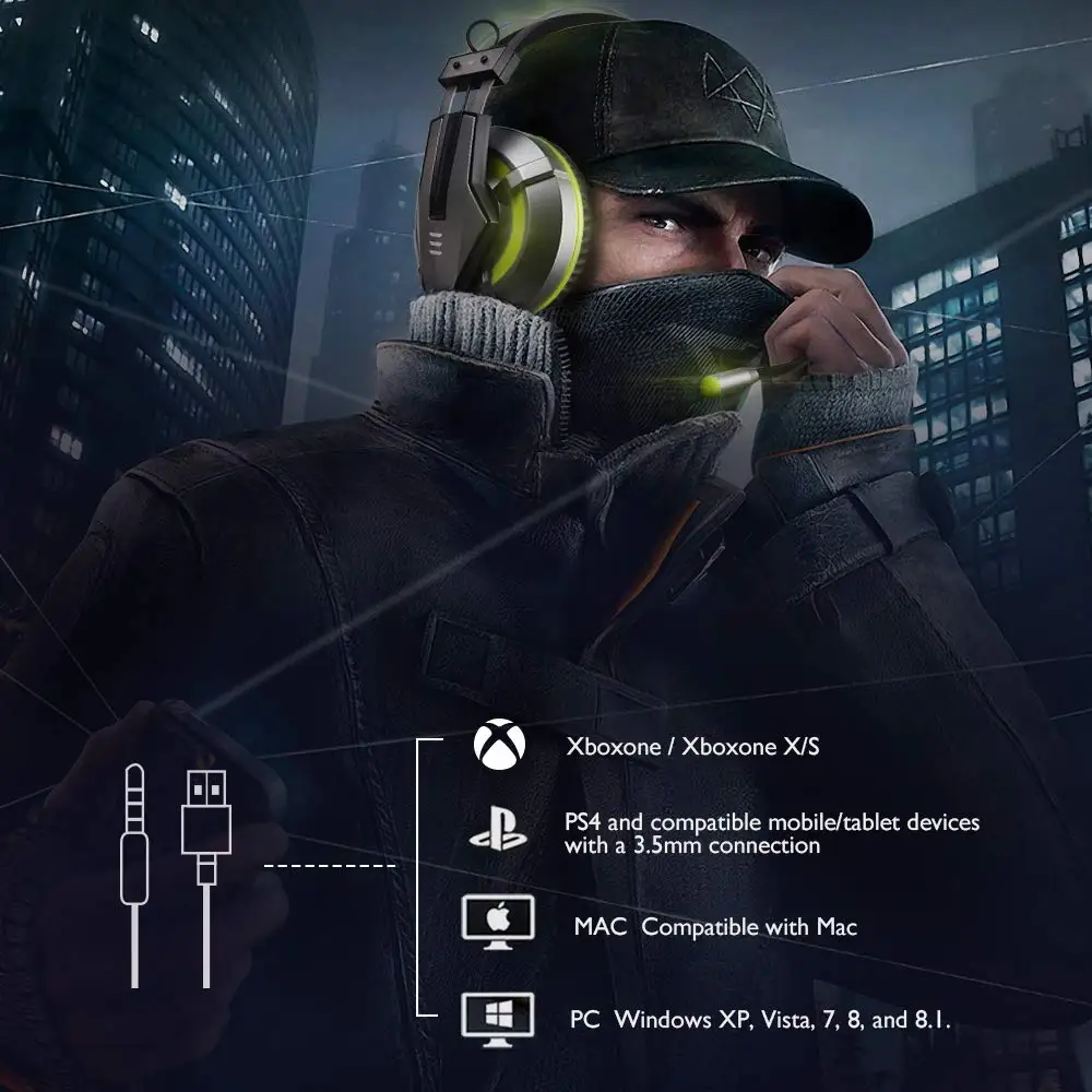 EKSA игровая гарнитура Virtual USB 7,1 наушники проводные 3,5 мм Накладные наушники с вставным микрофоном светодиодный для Xbox/PC/PS4/Phone/PS3/PC
