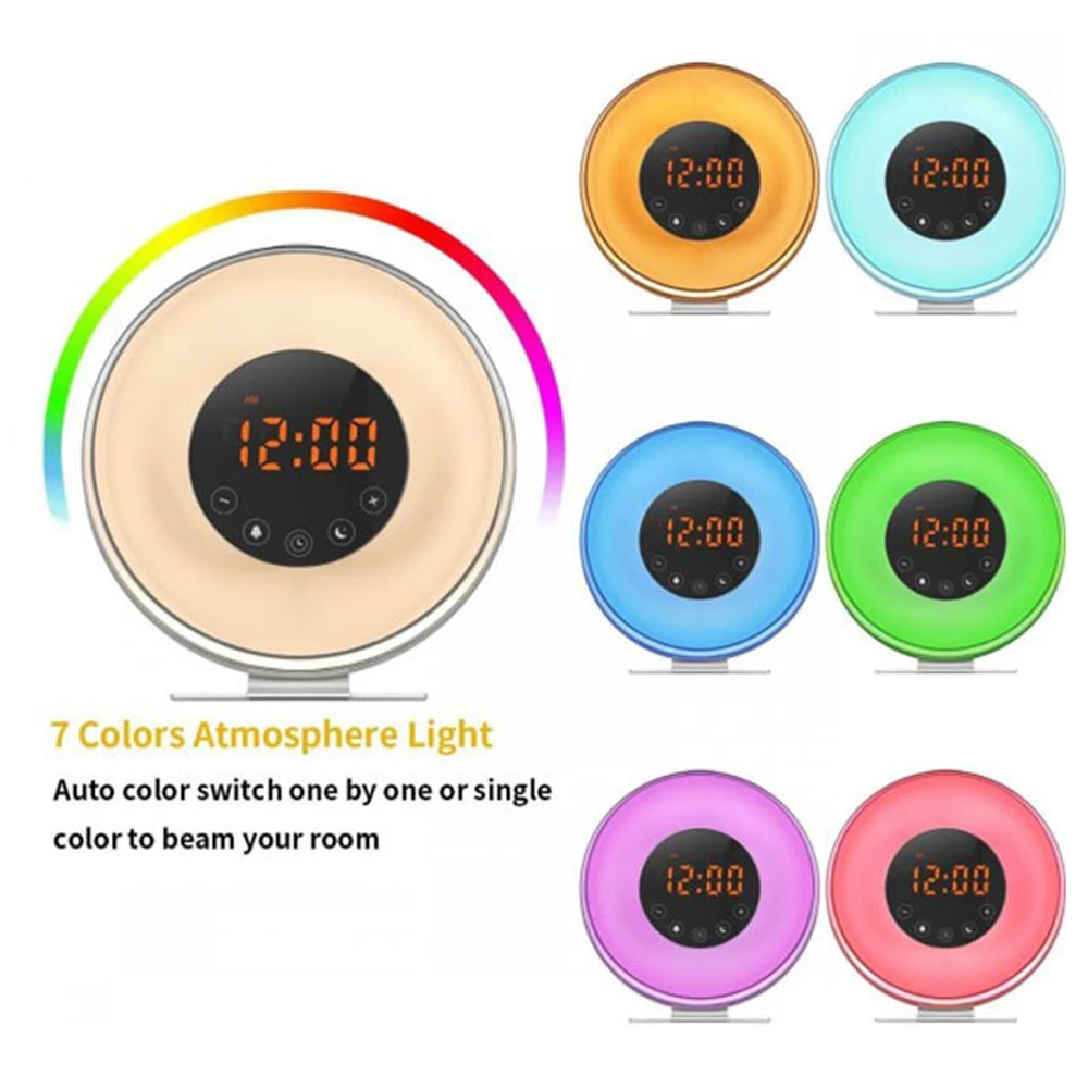 Светодиодный цифровой будильник восхода моделирования Wake Up Light fm Радио сенсорный