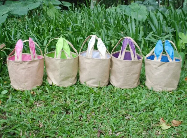 100 шт./лот готов к отправке джутовый зайчик пасхальное ведро для яиц мешковиная