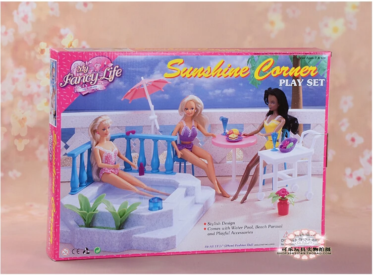 

Doll Furniture picnic Sunshine Corner pool play set for Doll House bathing suit Toys for Girl 1/6