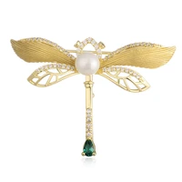 simulated pearl zircon dragonfly brooches for women men new copper male female brooch pins fashion party clothing jewelry