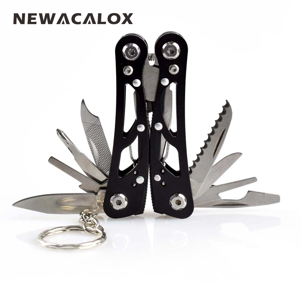 NEWACALOX Мульти карманный мини складной плоскогубцы Портативный Открытый Ручные инструменты проволока отвертка Ножи пила Выживание Многофункциональный брелок