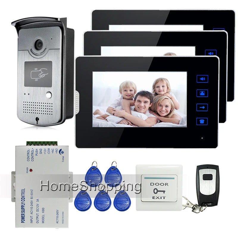 Проводной 7 &quotСенсорный экран телефон видео домофон Системы 3 мониторы +