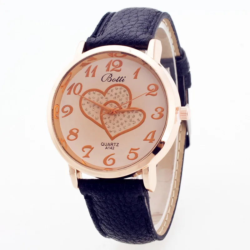 2018 модные женские часы с двойным сердцем водостойкие кварцевые из искусственной