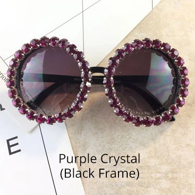 Purple - Black Ralferty увеличенные Круглые Солнцезащитные очки женские роскошные кристаллы и Стразы ручной работы солнцезащитные очки UV400 круглые оттенки женские Oculos G1914 - Цвет линз: Purple - Black