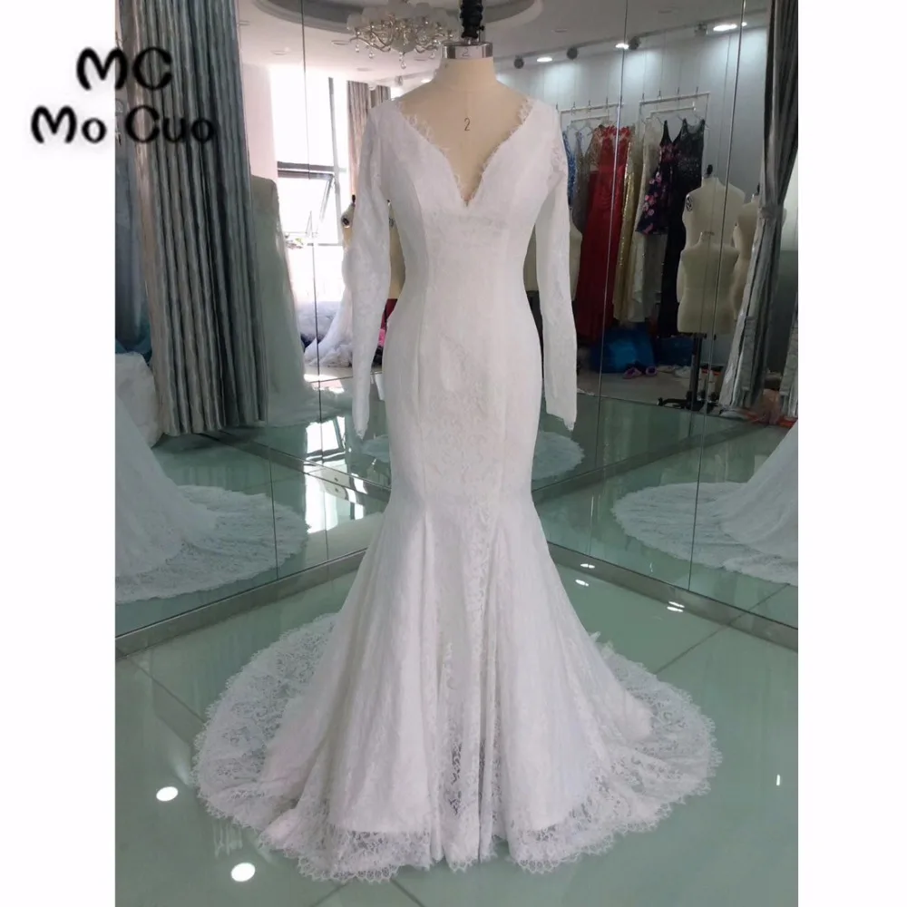 Реальный образец 2018 Свадебные платья русалки с длинным рукавом женское платье