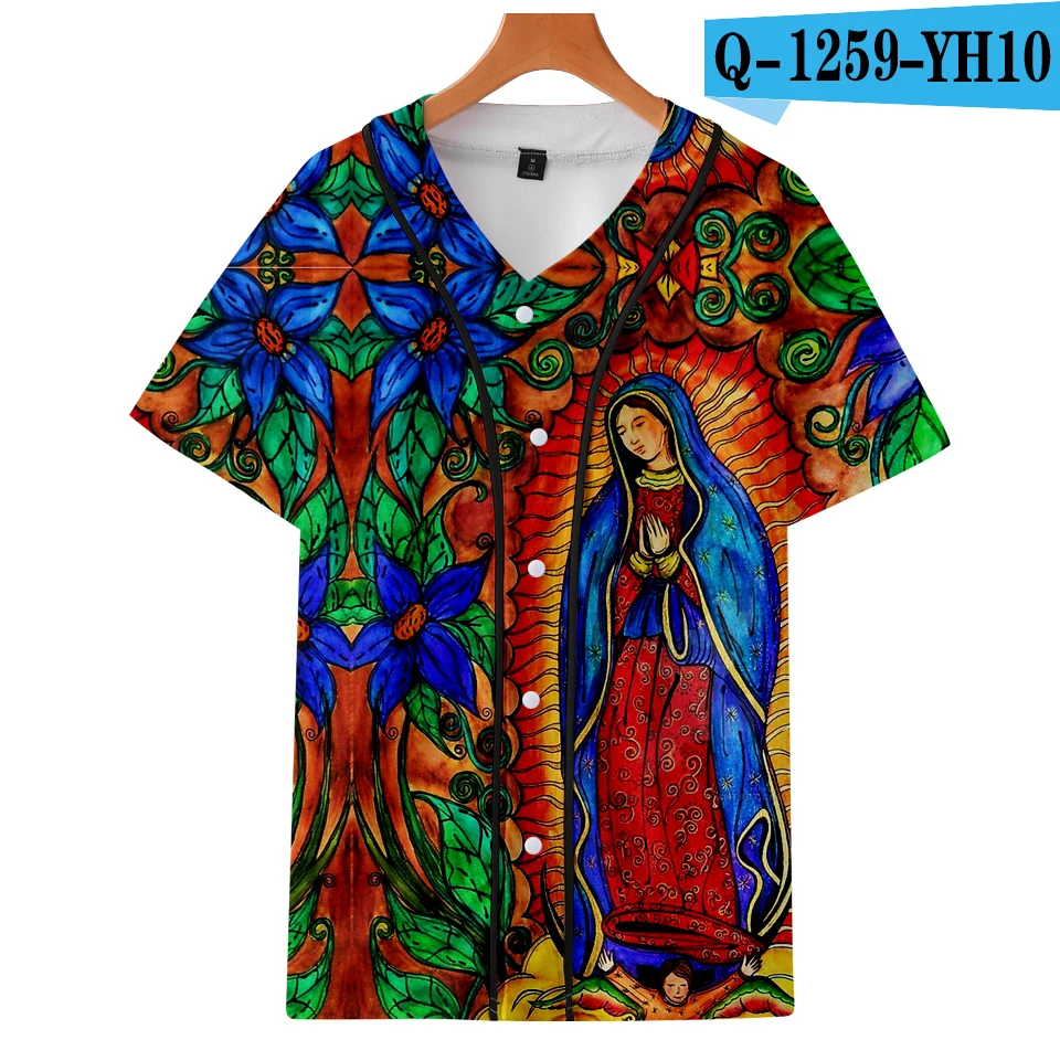 Our Lady of Guadalupe, 3D принт, бейсбольные футболки для женщин/мужчин, короткий рукав, модные стильные футболки, повседневные футболки размера плюс - Цвет: Q1259-YH10