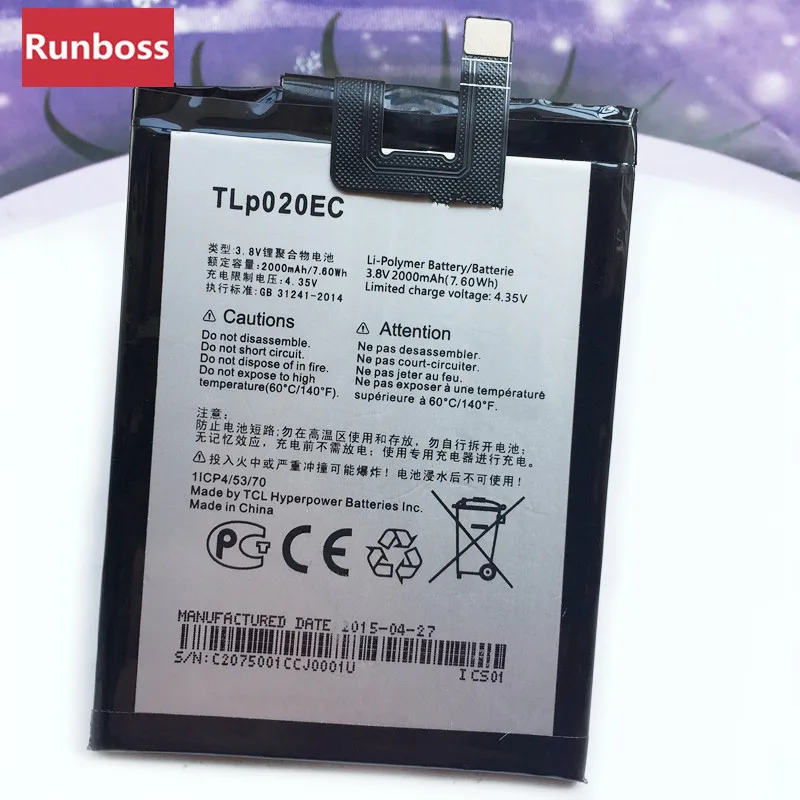 

FOR Alcatel One Touch TLp020EC Battery 2000mAh Rechargeable Li-ion Built-in Mobile Phone Lithium Polymer Battery