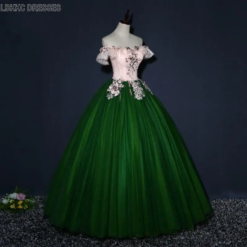С плеча зеленый с розовыми тюлевые платья для выпускного вечера 2019 бальное