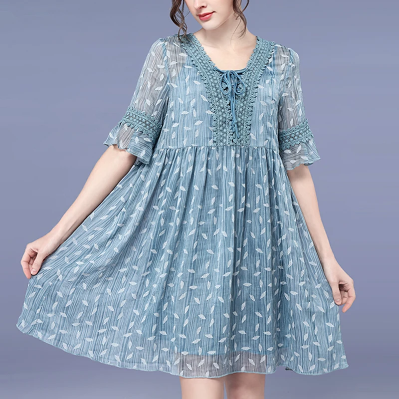 Возможно U светло голубое ТРАПЕЦИЕВИДНОЕ летнее платье до колена с расклешенными