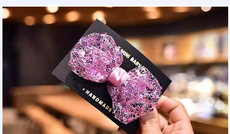 1(pink) 1 шт., сетчатые заколки для девочек 9 см с бантом и блестками, заколки для девочек, вечерние заколки для принцесс, заколки для волос, аксессуары для девочек - Цвет: 1(pink)