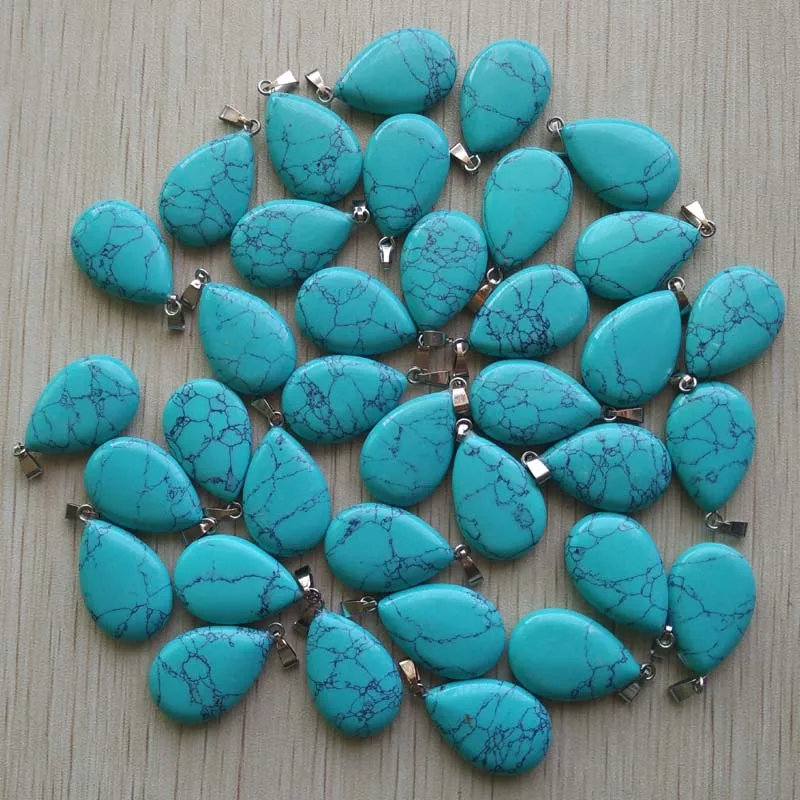 blue turquoise 50 шт./лот,, модные подвески из натурального камня в форме капли воды, подвески для ожерелья - Окраска металла: blue turquoise