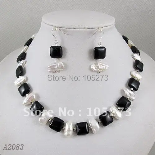 Оптовая Продажа Элегантный ювелирный набор черный Агаты белый жемчуг ожерелье