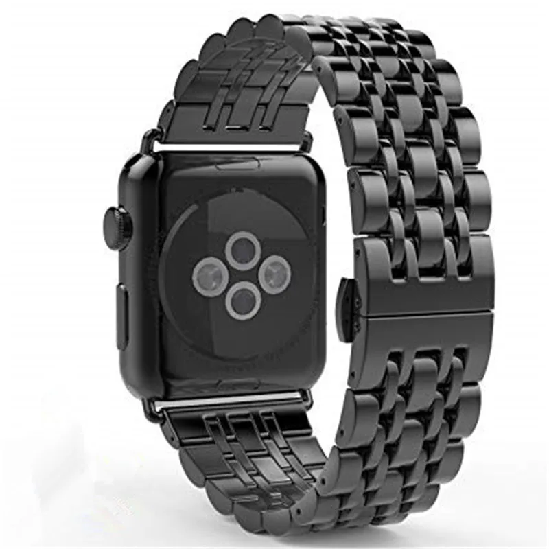 Ремешок мужской из нержавеющей стали для Apple Watch 4/3/2/1 складная застежка с двумя