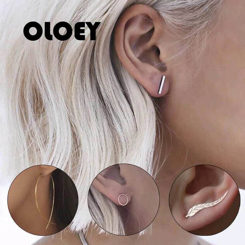 Женские серьги пусеты OLOEY Винтажные из сплава с перекрестным листом и